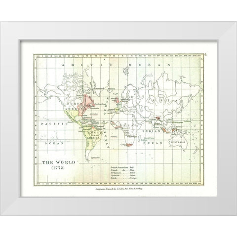 World in 1772 - Gardiner 1902 White Modern Wood Framed Art Print by Gardiner