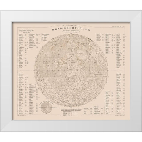Moon Surface - Stieler 1885 White Modern Wood Framed Art Print by Stieler
