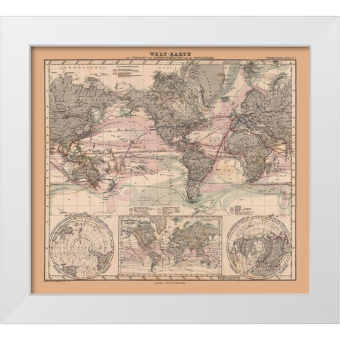 Sea Currents - Stieler 1885 White Modern Wood Framed Art Print by Stieler