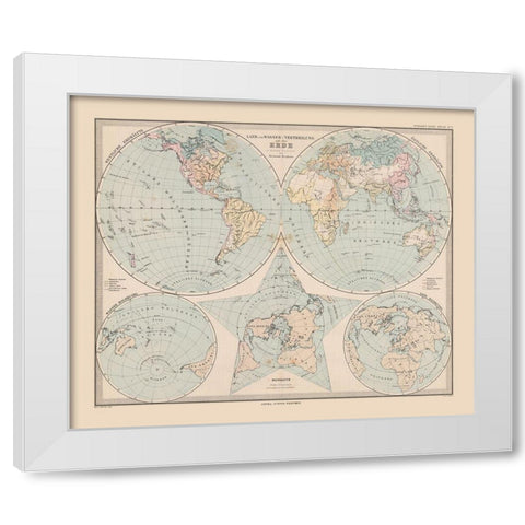 Land Water Distribution Earth - Stieler 1885 White Modern Wood Framed Art Print by Stieler