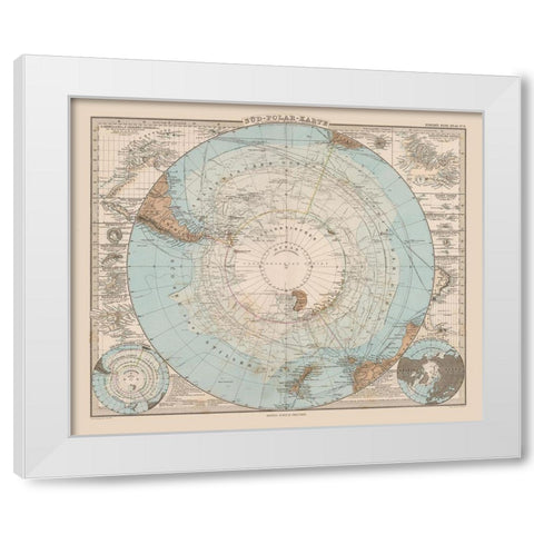 South Pole - Stieler 1885 White Modern Wood Framed Art Print by Stieler