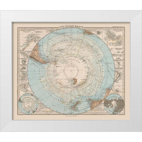 South Pole - Stieler 1885 White Modern Wood Framed Art Print by Stieler