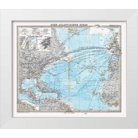 Atlantic Ocean - Stieler 1885 White Modern Wood Framed Art Print by Stieler