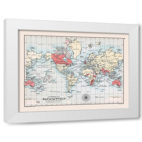 Commercial Route World - Bartholomew 1892 White Modern Wood Framed Art Print by Bartholomew