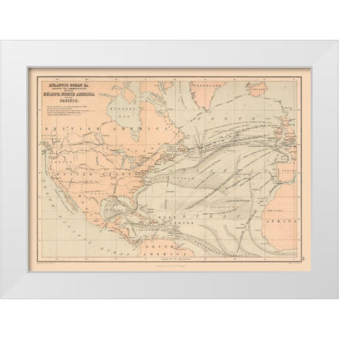 Telegraph Lines Europe America - Black 1867 White Modern Wood Framed Art Print by Black