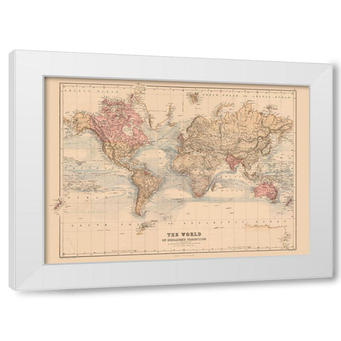 Mercator Projection - Black 1867 White Modern Wood Framed Art Print by Black