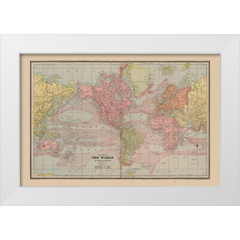 Chart of World - Cram 1888 White Modern Wood Framed Art Print by Cram
