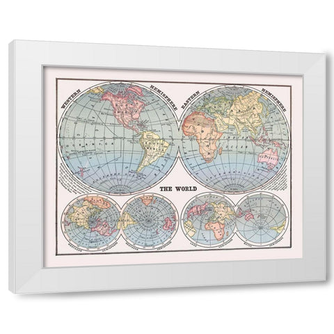 Western Eastern Hemispheres - Monteith 1882 White Modern Wood Framed Art Print by Monteith
