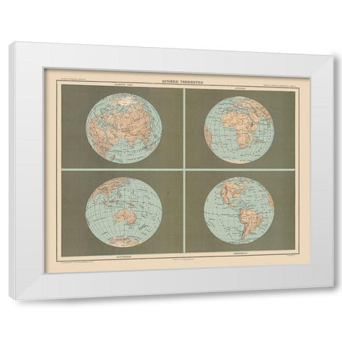 Terrestrial Sphere - Schrader 1908 White Modern Wood Framed Art Print by Schrader