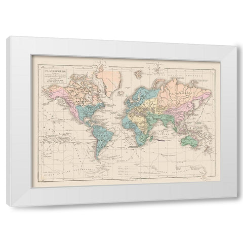 Planisphere Discoveries - Drioux 1882 White Modern Wood Framed Art Print by Drioux