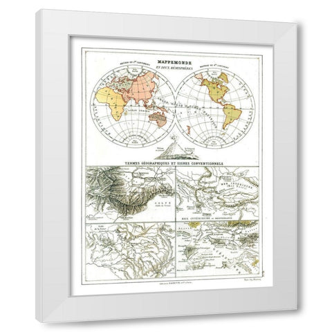World Hemispheres - Cortambert 1880 White Modern Wood Framed Art Print by Cortambert