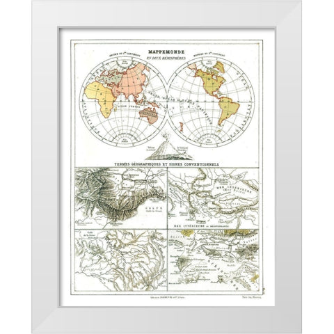 World Hemispheres - Cortambert 1880 White Modern Wood Framed Art Print by Cortambert