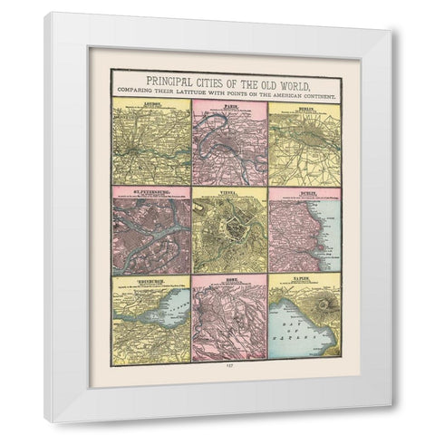 Cities of World - Cram 1892 White Modern Wood Framed Art Print by Cram
