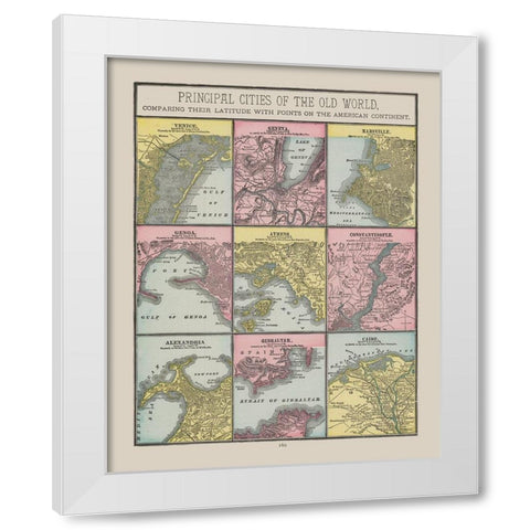 Principal Cities of World - Cram 1892 White Modern Wood Framed Art Print by Cram
