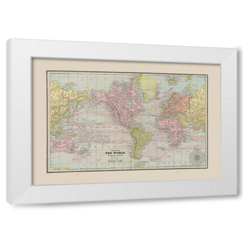 World Chart - Cram 1892 White Modern Wood Framed Art Print by Cram