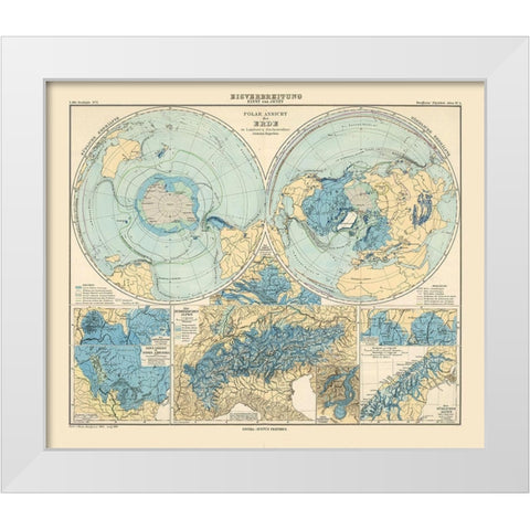North Pole South Pole - Perthes 1884 White Modern Wood Framed Art Print by Perthes
