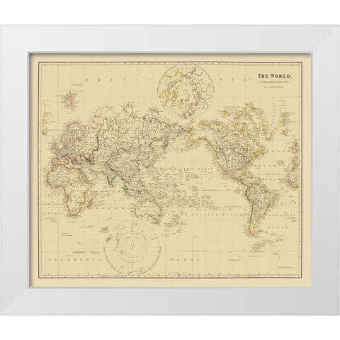 Mercator Projection - Arrowsmith 1835 White Modern Wood Framed Art Print by Arrowsmith