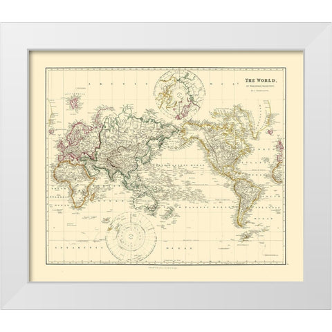 Mercator Projection - Arrowsmith 1844 White Modern Wood Framed Art Print by Arrowsmith