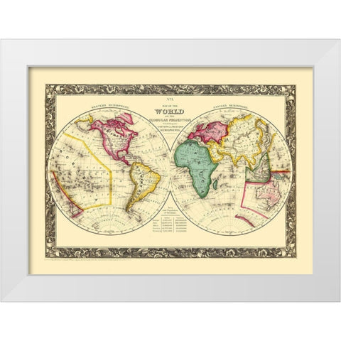 World Globular Projection - Mitchell 1860 White Modern Wood Framed Art Print by Mitchell
