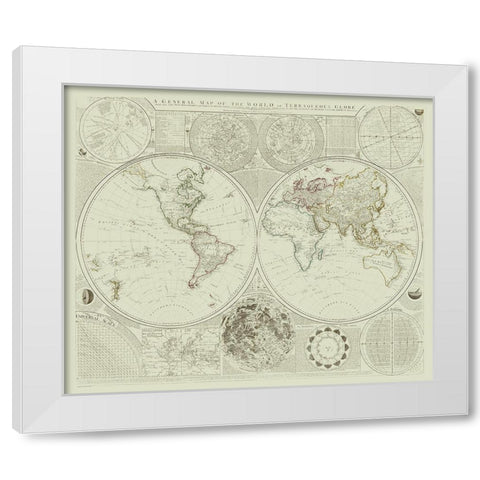 Terraqueous Globe - Sayer 1787 White Modern Wood Framed Art Print by Sayer