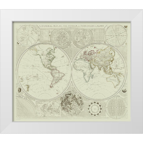 Terraqueous Globe - Sayer 1787 White Modern Wood Framed Art Print by Sayer