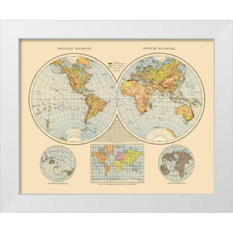 Eastern Western Hemispheres White Modern Wood Framed Art Print by Unknown