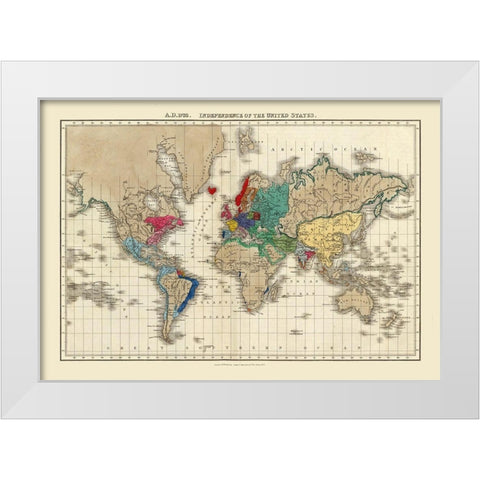 American Independence 1783 World - Seely 1830 White Modern Wood Framed Art Print by Seely