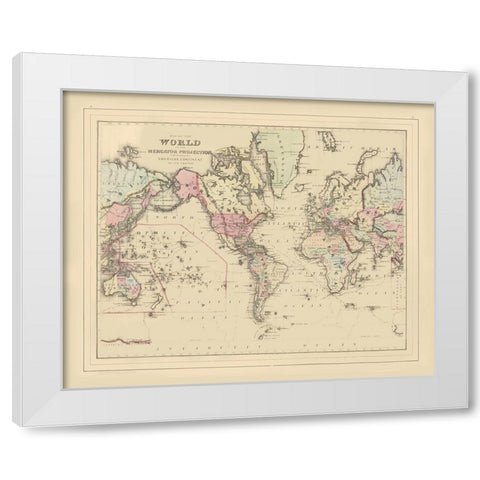 Mercator Projection American Continent White Modern Wood Framed Art Print by Unknown