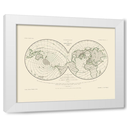 World Isodynamic Lines - Perthes 1839 White Modern Wood Framed Art Print by Perthes
