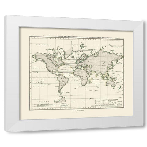 World Seas Air Pressure - Perthes 1839 White Modern Wood Framed Art Print by Perthes