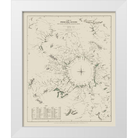 World Principal Rivers - Baldwin 1834 White Modern Wood Framed Art Print by Baldwin