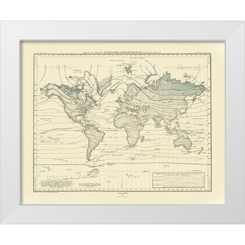World Isothermal Curves - Perthes 1838 White Modern Wood Framed Art Print by Perthes