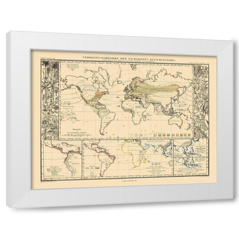 World Main Crops - Perthes 1859 White Modern Wood Framed Art Print by Perthes