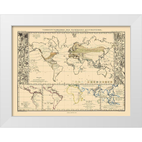 World Main Crops - Perthes 1859 White Modern Wood Framed Art Print by Perthes