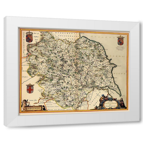 Yorkshire County England - Jansson 1645 White Modern Wood Framed Art Print by Jansson