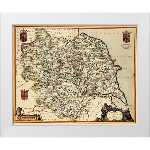 Yorkshire County England - Jansson 1645 White Modern Wood Framed Art Print by Jansson