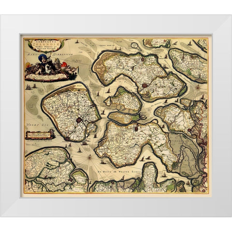 Zeeland Province Netherlands - Visscher 1680 White Modern Wood Framed Art Print by Visscher
