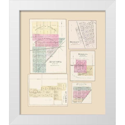 Degraff, Augusta, Rosalia, Aliceville, Ottumwa White Modern Wood Framed Art Print by Everts