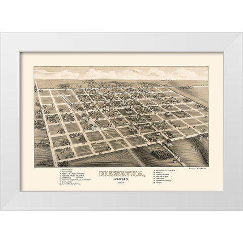 Hiawatha Kansas - Fowler 1879  White Modern Wood Framed Art Print by Fowler
