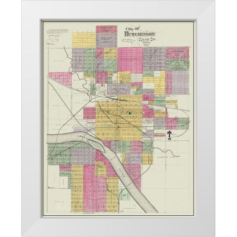 Hutchinson Kansas Landowner - Everts 1887 White Modern Wood Framed Art Print by Everts