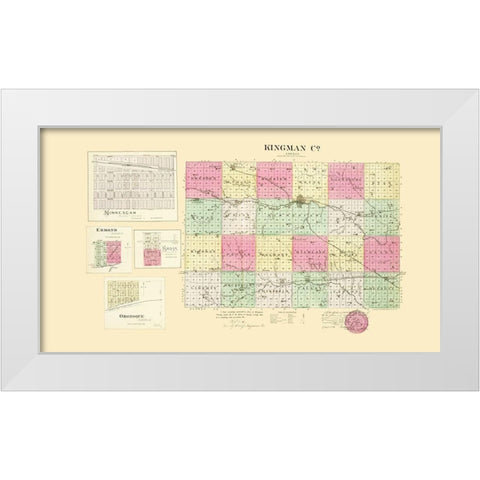 Kingman Kansas - Everts 1887 White Modern Wood Framed Art Print by Everts