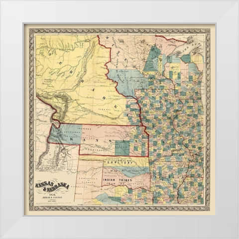 Kansas Nebraska - Gaston 1856  White Modern Wood Framed Art Print by Gaston