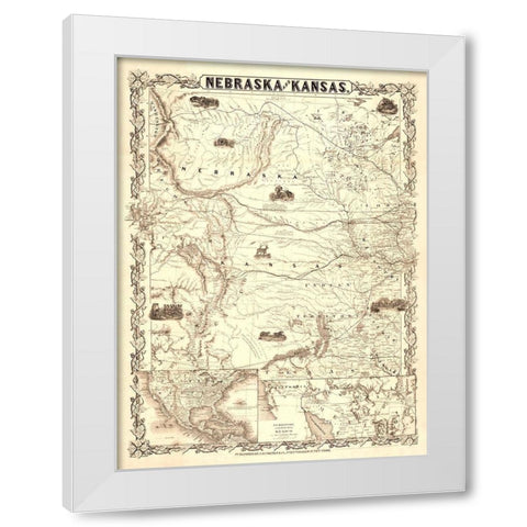 Nebraska Kansas - Colton 1855  White Modern Wood Framed Art Print by Colton
