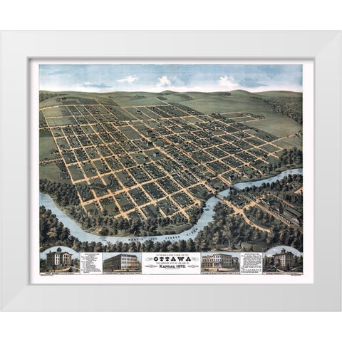 Ottawa Kansas - Glover 1872  White Modern Wood Framed Art Print by Glover
