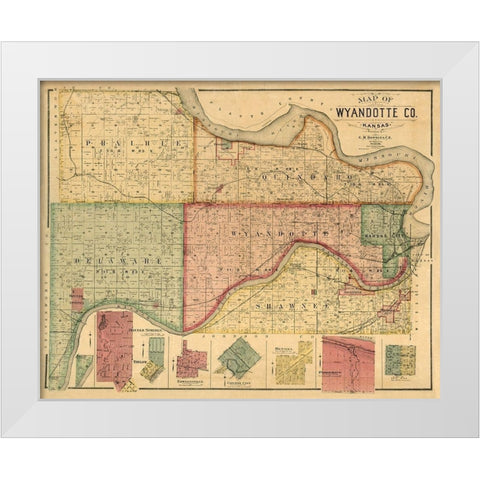 Wyandotte County Kansas - Hopkins 1887  White Modern Wood Framed Art Print by Hopkins