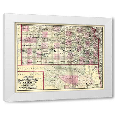 Kansas - Cram 1875 White Modern Wood Framed Art Print by Cram