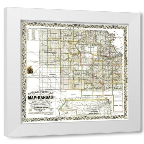 Gold Mines Kansas - Gunn 1862 White Modern Wood Framed Art Print by Gunn
