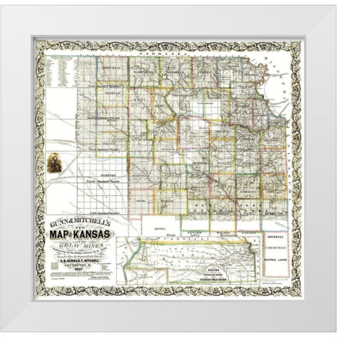 Gold Mines Kansas - Gunn 1862 White Modern Wood Framed Art Print by Gunn