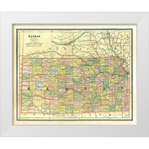 Kansas - Cram 1886 White Modern Wood Framed Art Print by Cram