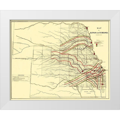 Kansas, Nebraska - USGLO 1865 White Modern Wood Framed Art Print by USGLO